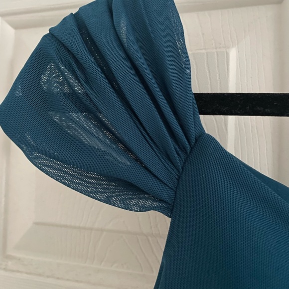 Jump Apparel Ruched Body-Con Mesh Minidress in Teal size Small - Picture 4 of 7